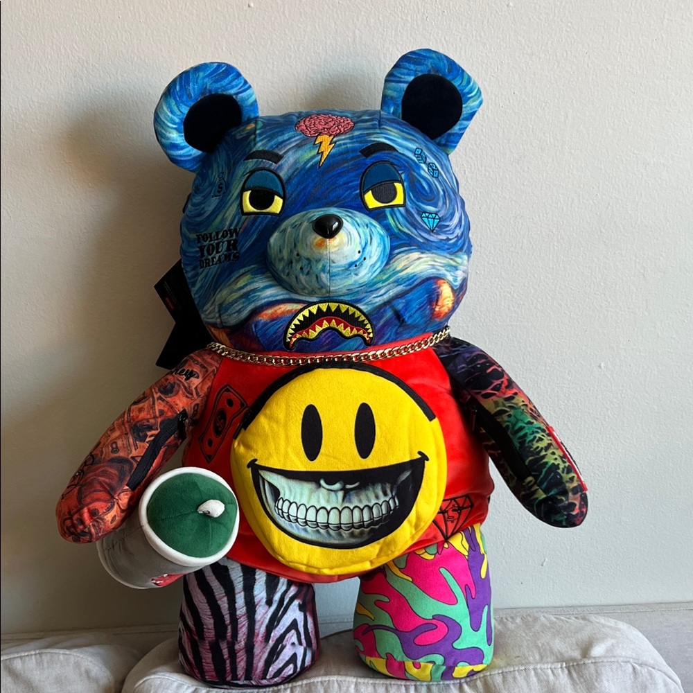 Sprayground Black Backpack with Smiley Tag